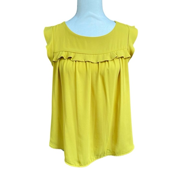 LOFT Mustard Yellow Ruffle Front Sleeveless Blouse Small Feminine Work Top - Picture 1 of 11